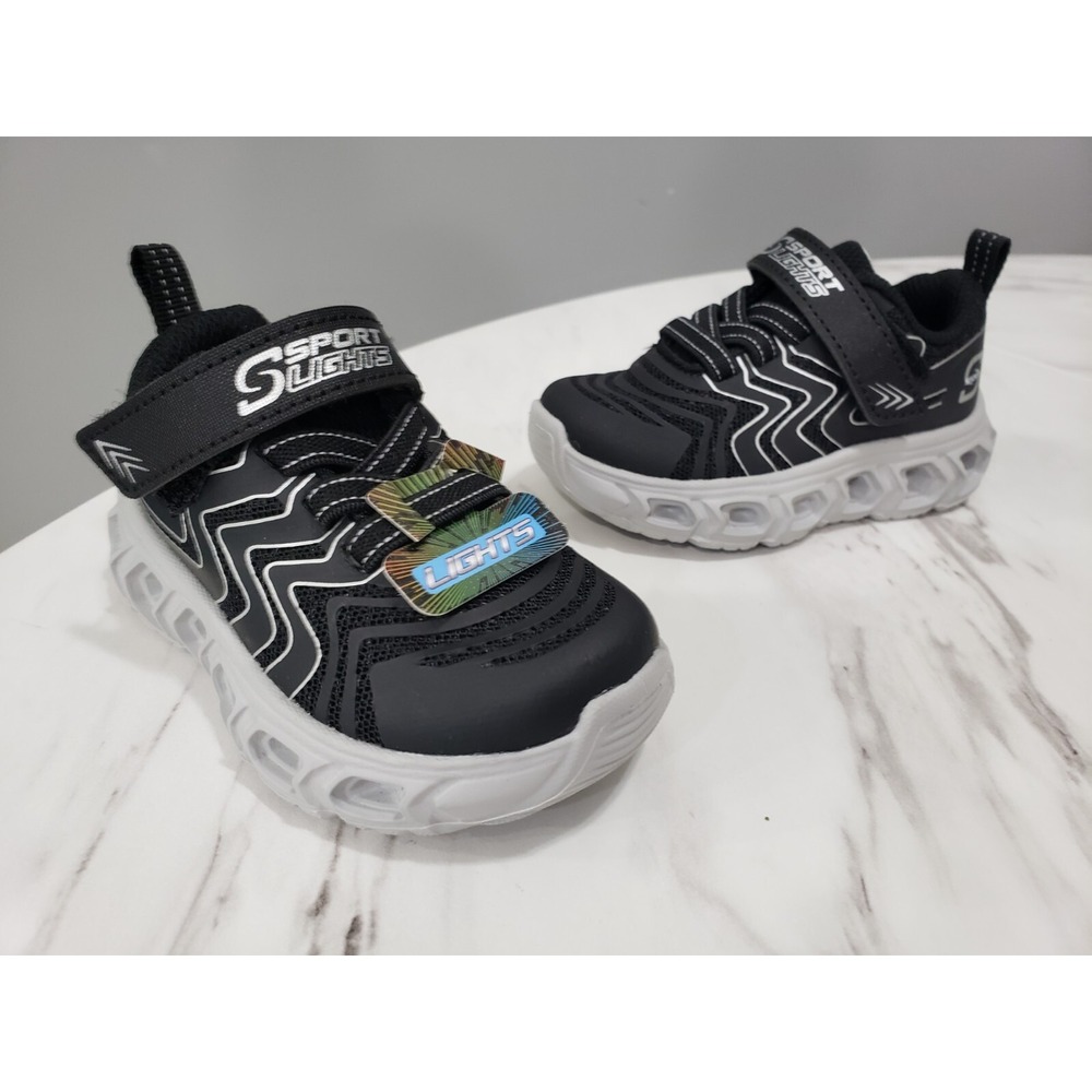 NEW Size 5 Baby Walking Skechers Toddler Jarrod Sneakers Black Light Up